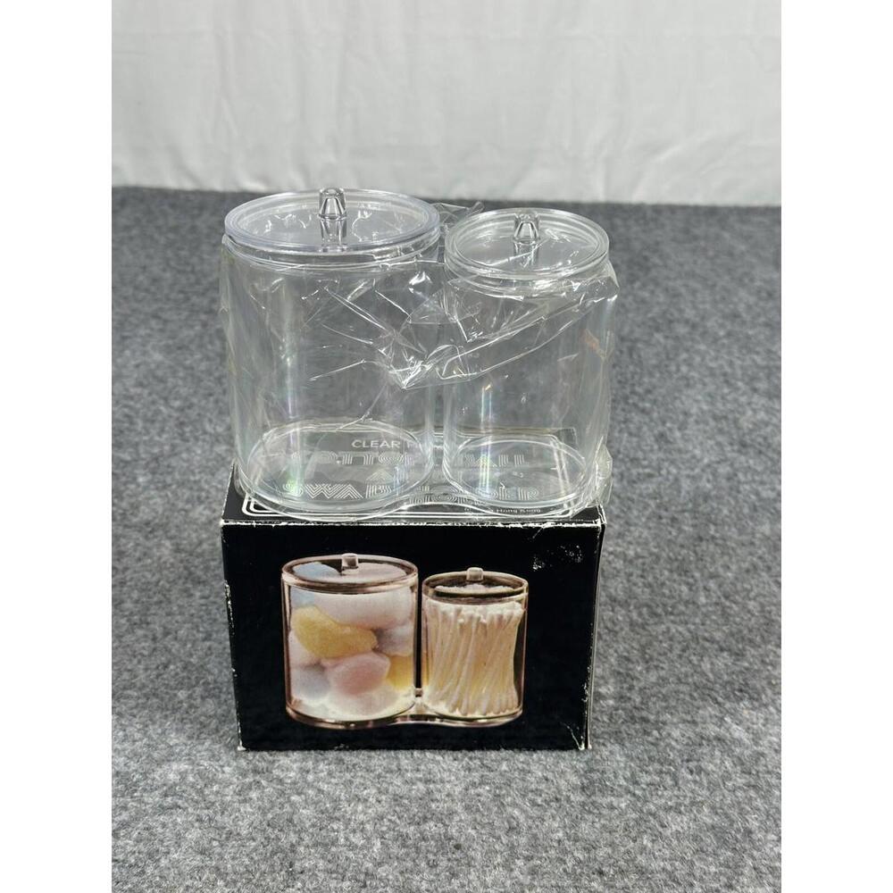 NEW Vintage Cotton‎ Ball & Swab QTip Holder Clear Plastic Lid Home Office NIB